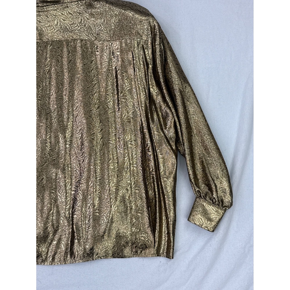 Jerri Sherman Saks Fifth Avenue Vintage Gold Metallic Paisley‎ Blouse Sz 8 - Picture 11 of 12
